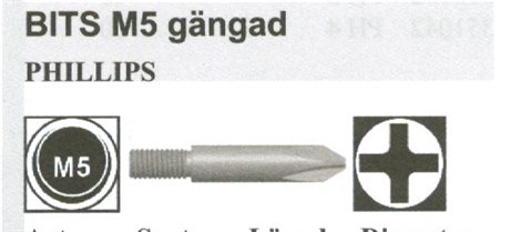 Bits Philips  M5 gänga längd  45 mm