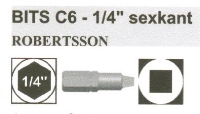 Bits Fyrkant "Robinson" 1/4 fäste C6 längd  25 mm