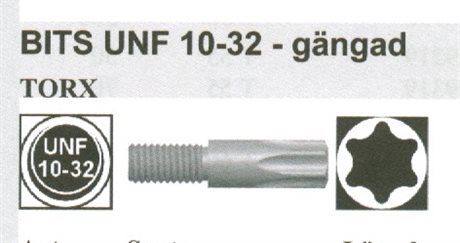 Bits  Torx UNF 10-32 gänga längd  45 mm